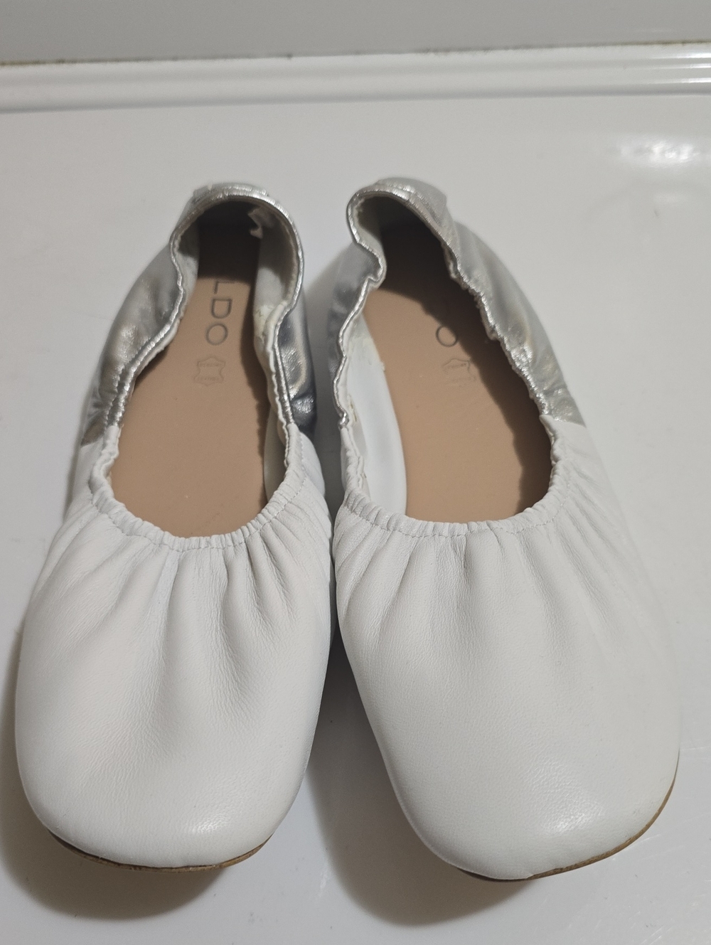 Aldo White and Silver Women' Slip-On Ballet Flats